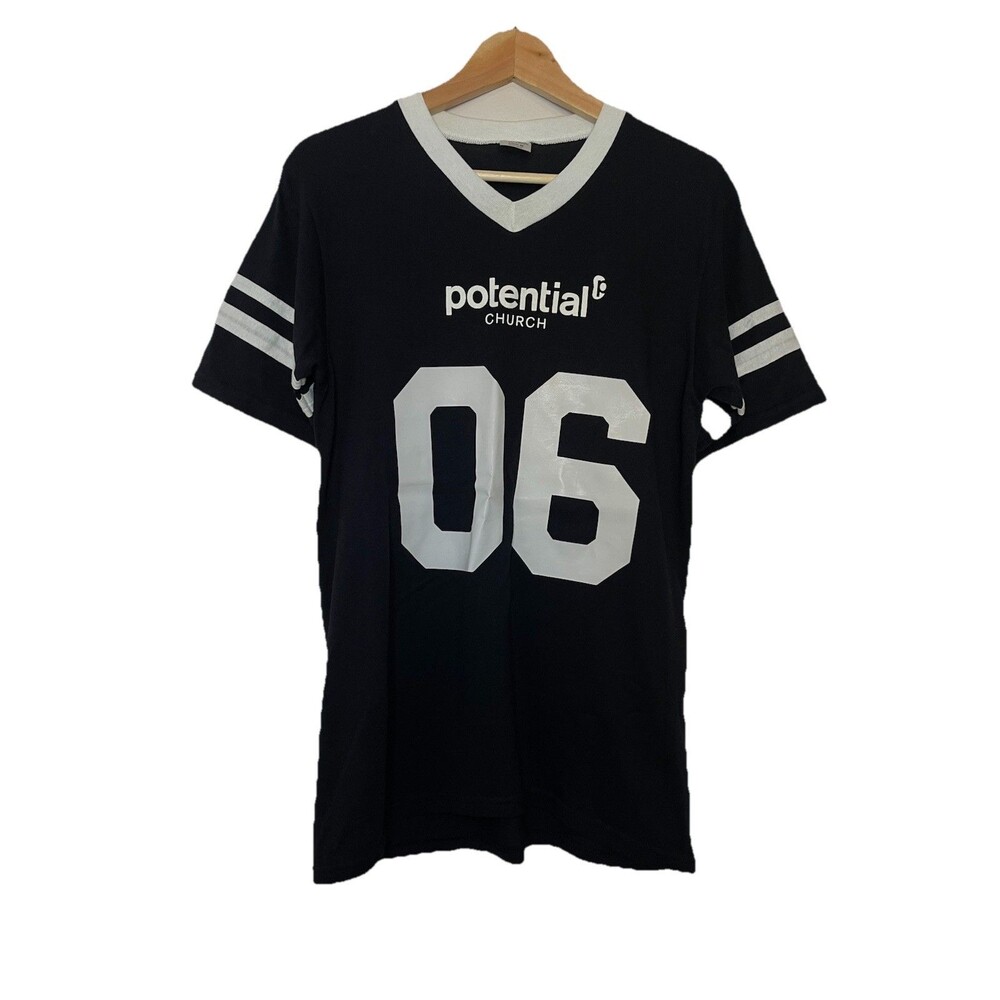 Potential Church Baptized Tshirt Tee Black White jersey Style Men's Medium 06